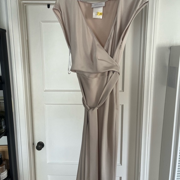 BHLDN Louisa Satin Charmeue Midi Dress in Champagne- BRIDESMAID - Picture 4 of 5